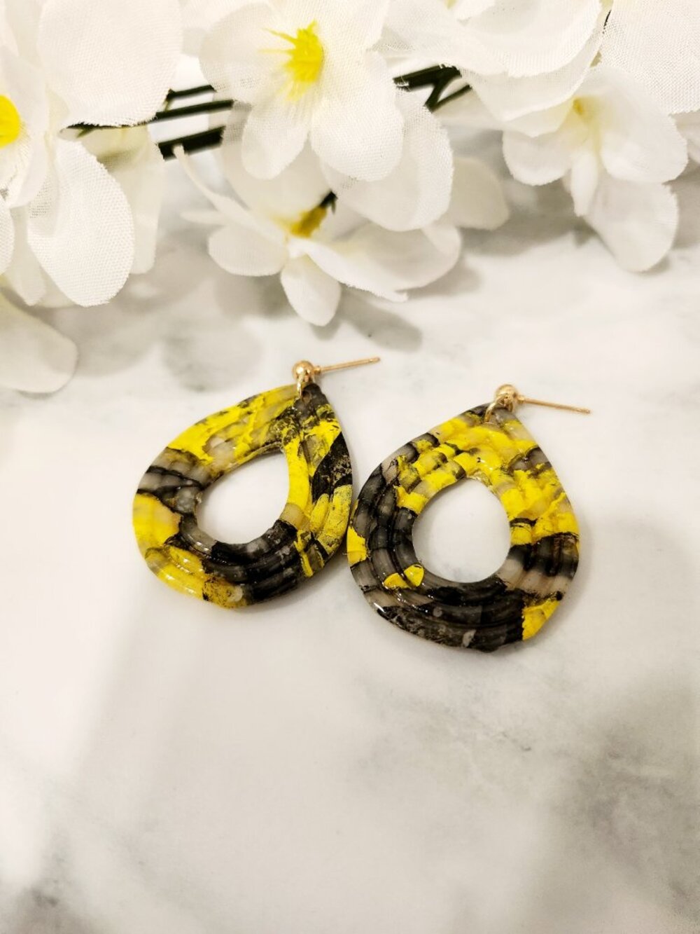 Handmade Translucent Marble Polymer Clay/Resin Statement Dangle Earrings